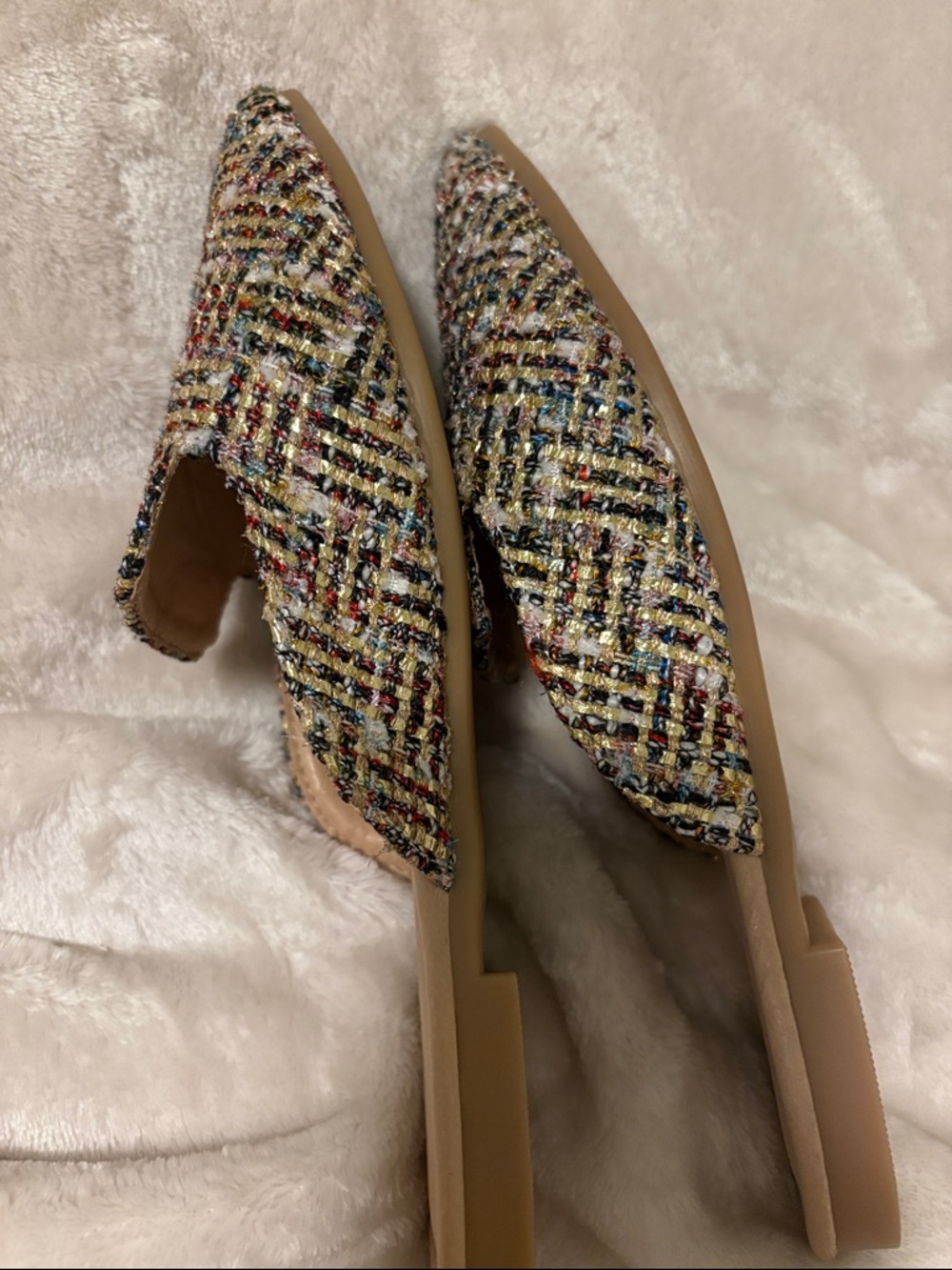 Multicolor Tweed Pointed Mules - Picture 4 of 6